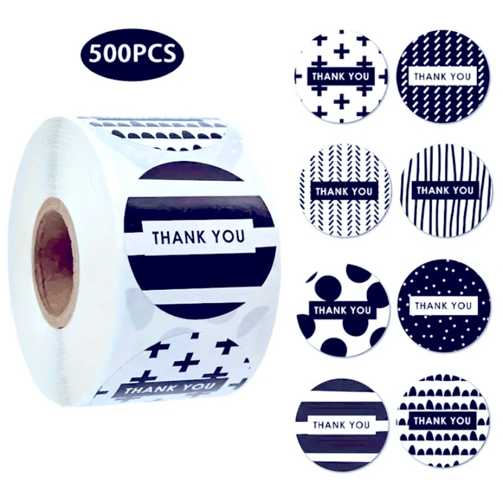 Black and White Thank You Stickers - 500PCS